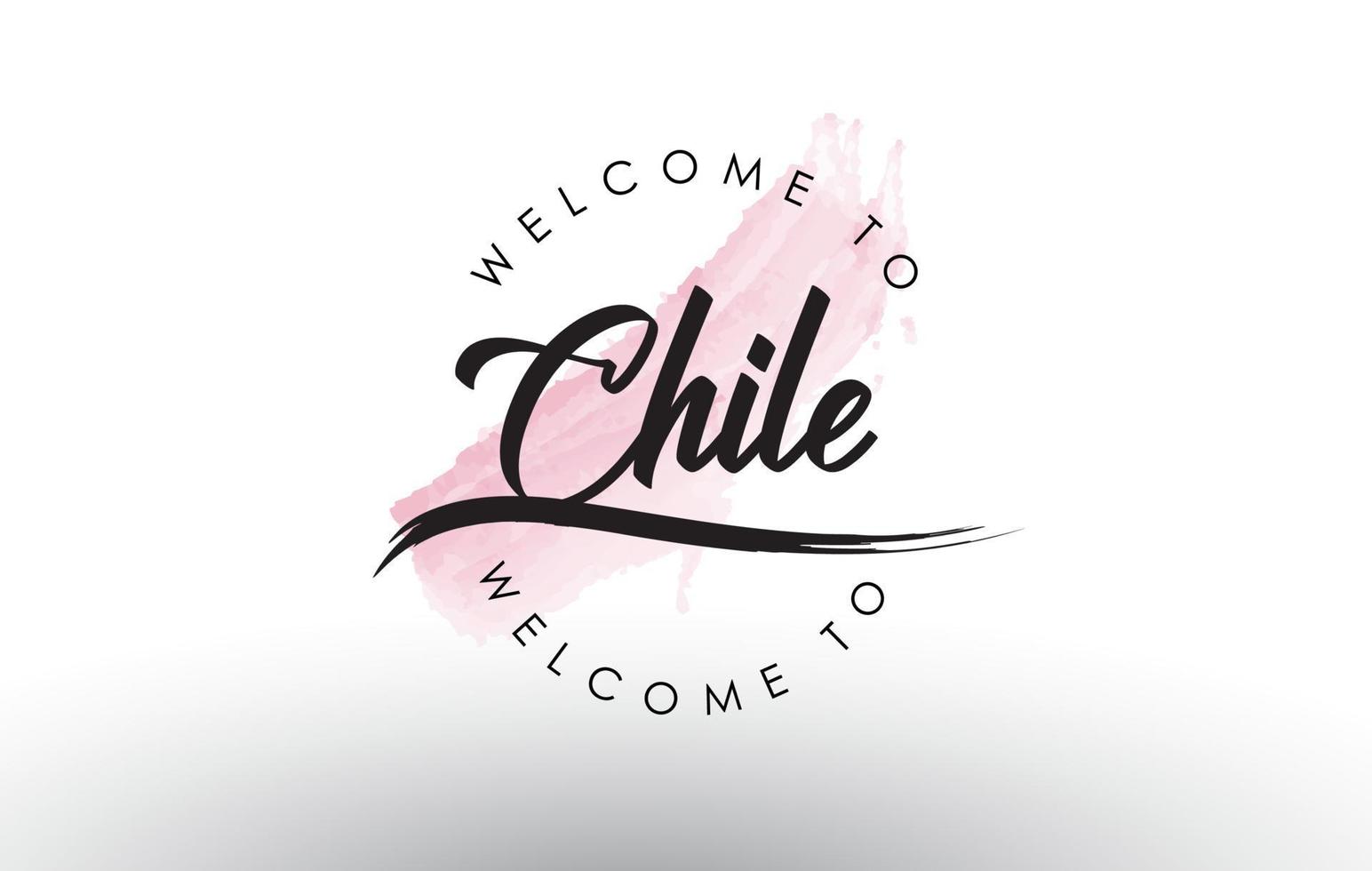 Chile bienvenido al texto con trazo de pincel rosa acuarela vector