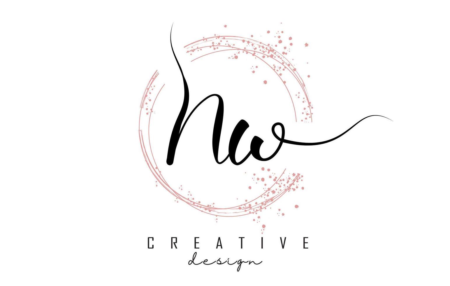 Handwritten NW N W letter logo with sparkling circles with pink glitter. vector