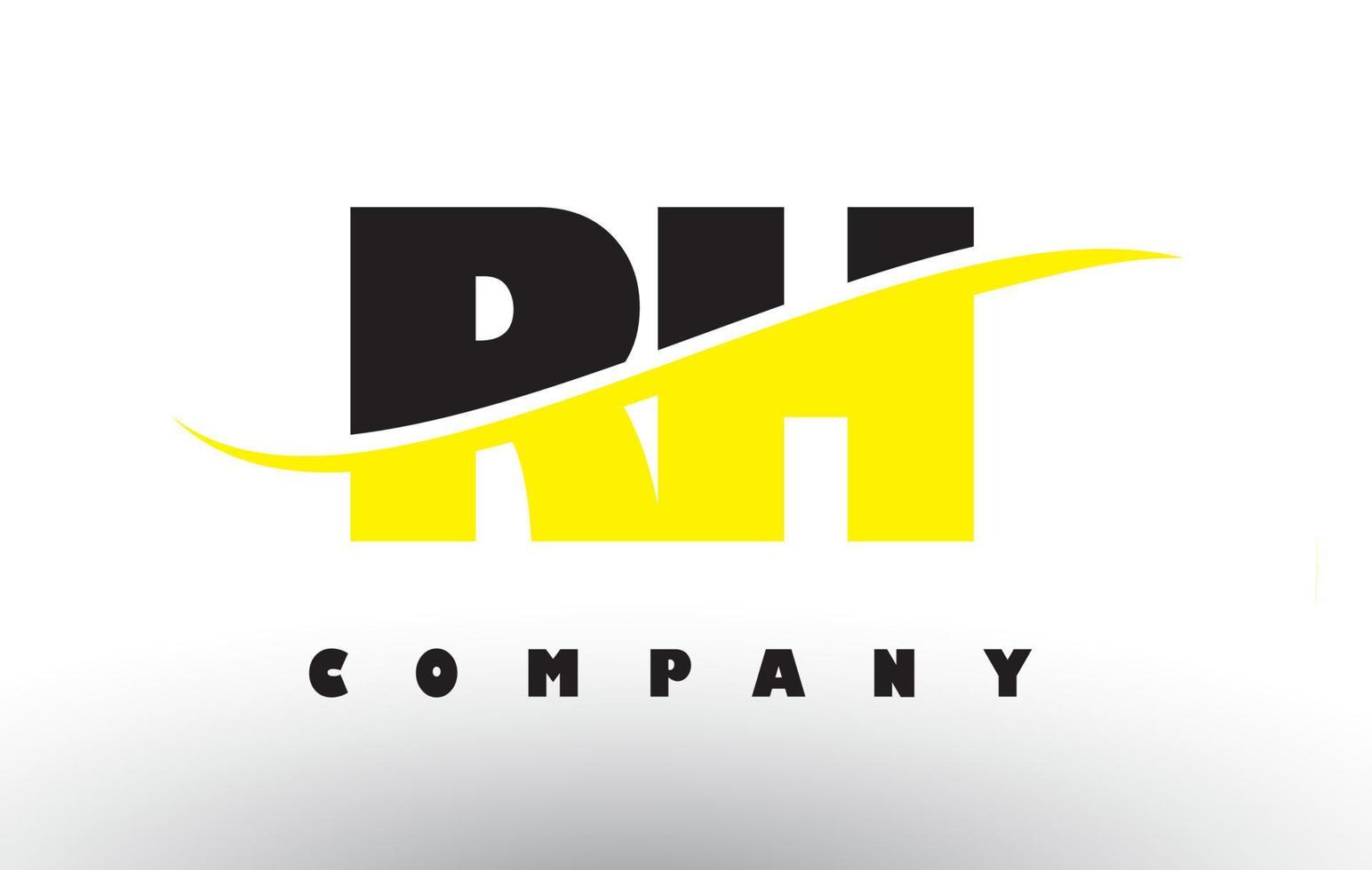 RH R H Black and Yellow Letter Logo with Swoosh. vector