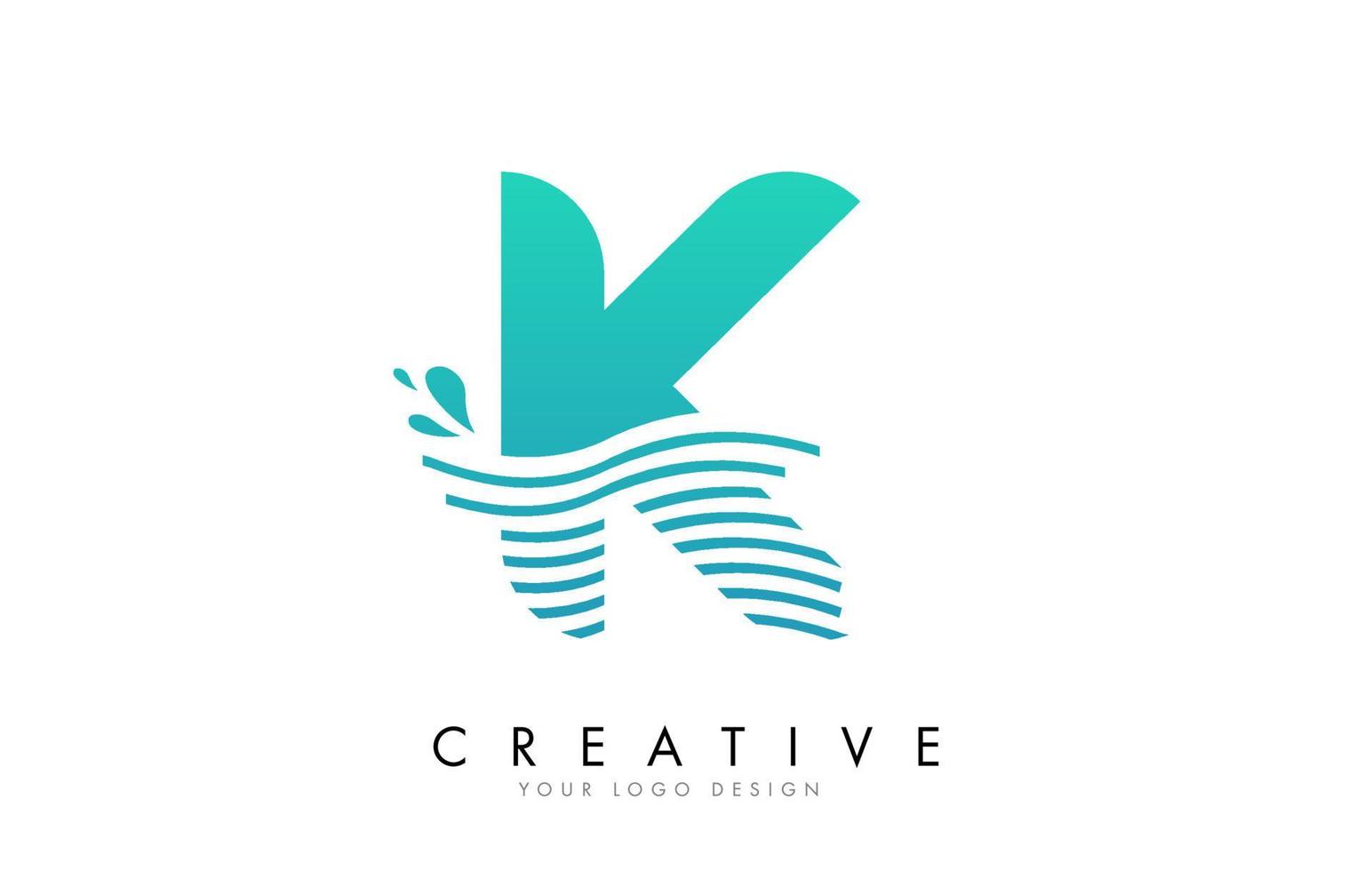 Logo de letra k con diseño de ondas y gotas de agua. vector