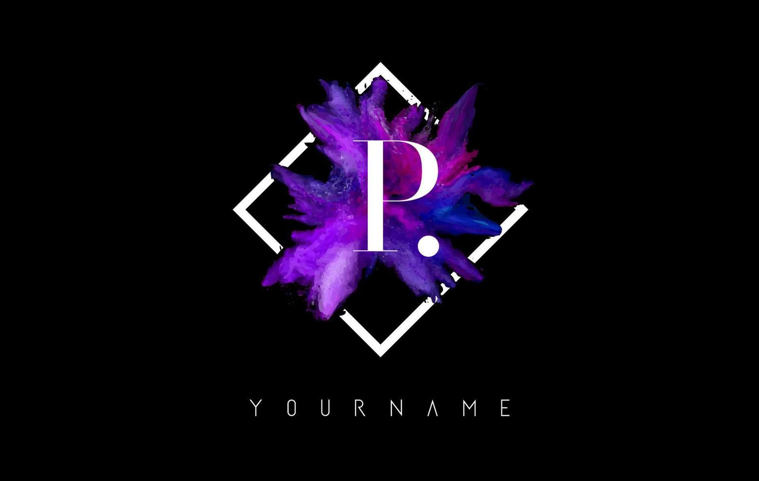 P Letter Logo Design with Colorful ink Stroke over White Square Frame. vector