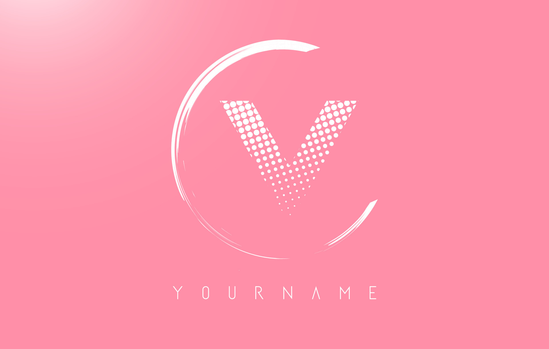 White V letter logo design with white dots and white circle frame on