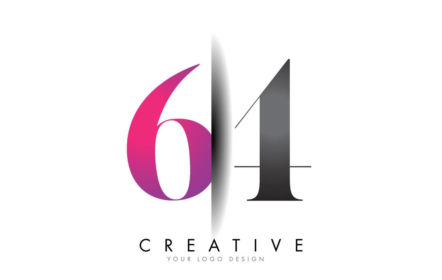 64 6 4 logotipo de número gris y rosa con vector de corte de sombra creativa.