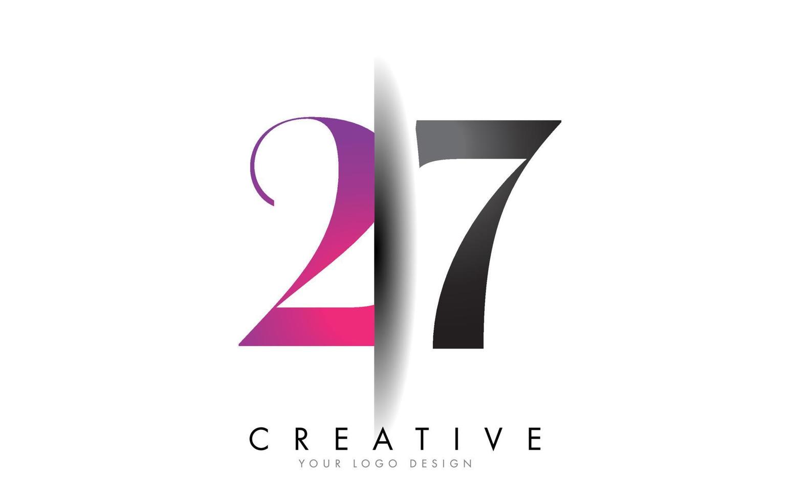 27 2 7 Grey and Pink Number Logo with Creative Shadow Cut Vector. vector