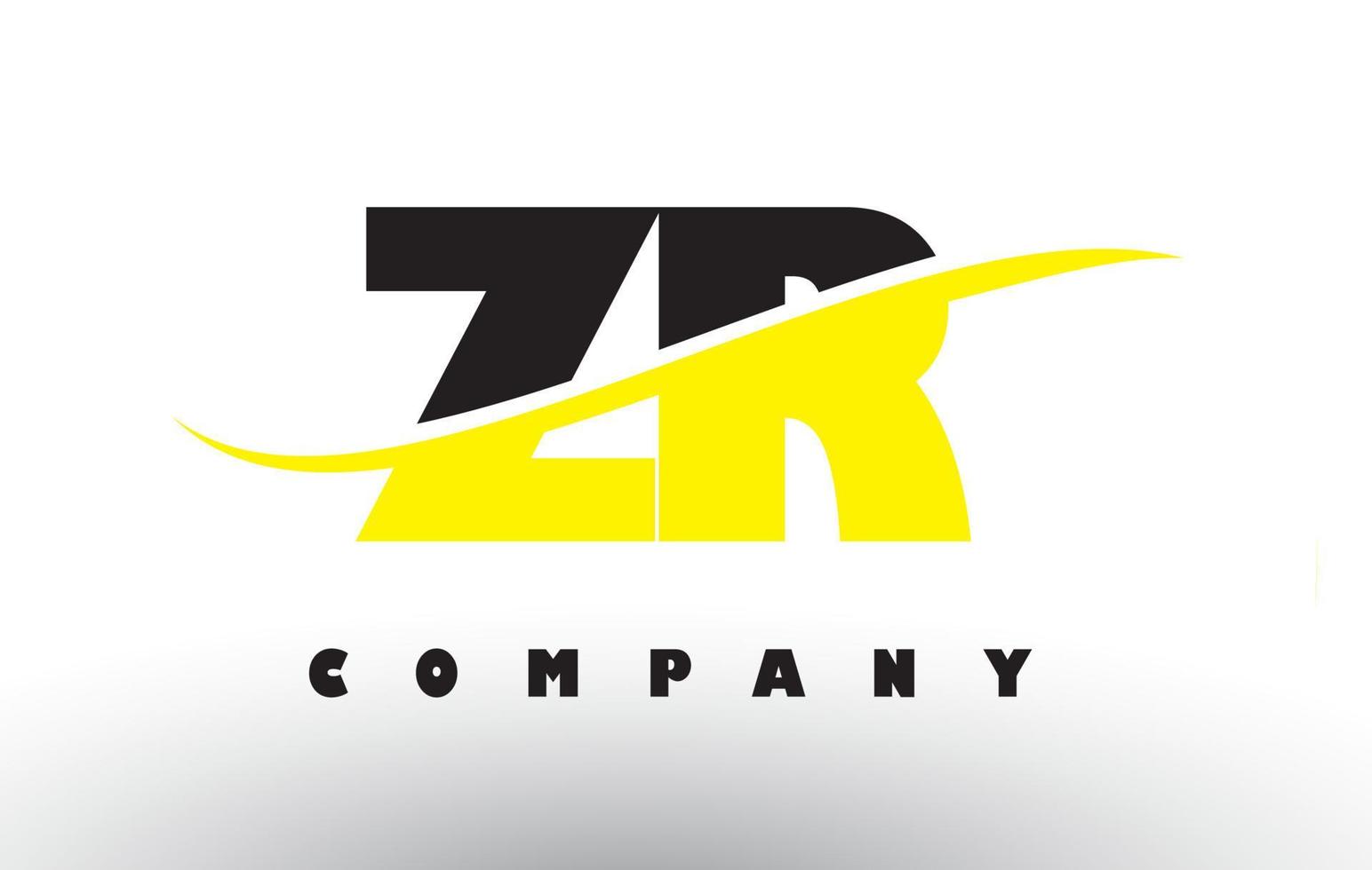 ZR Z R Black and Yellow Letter Logo with Swoosh. vector