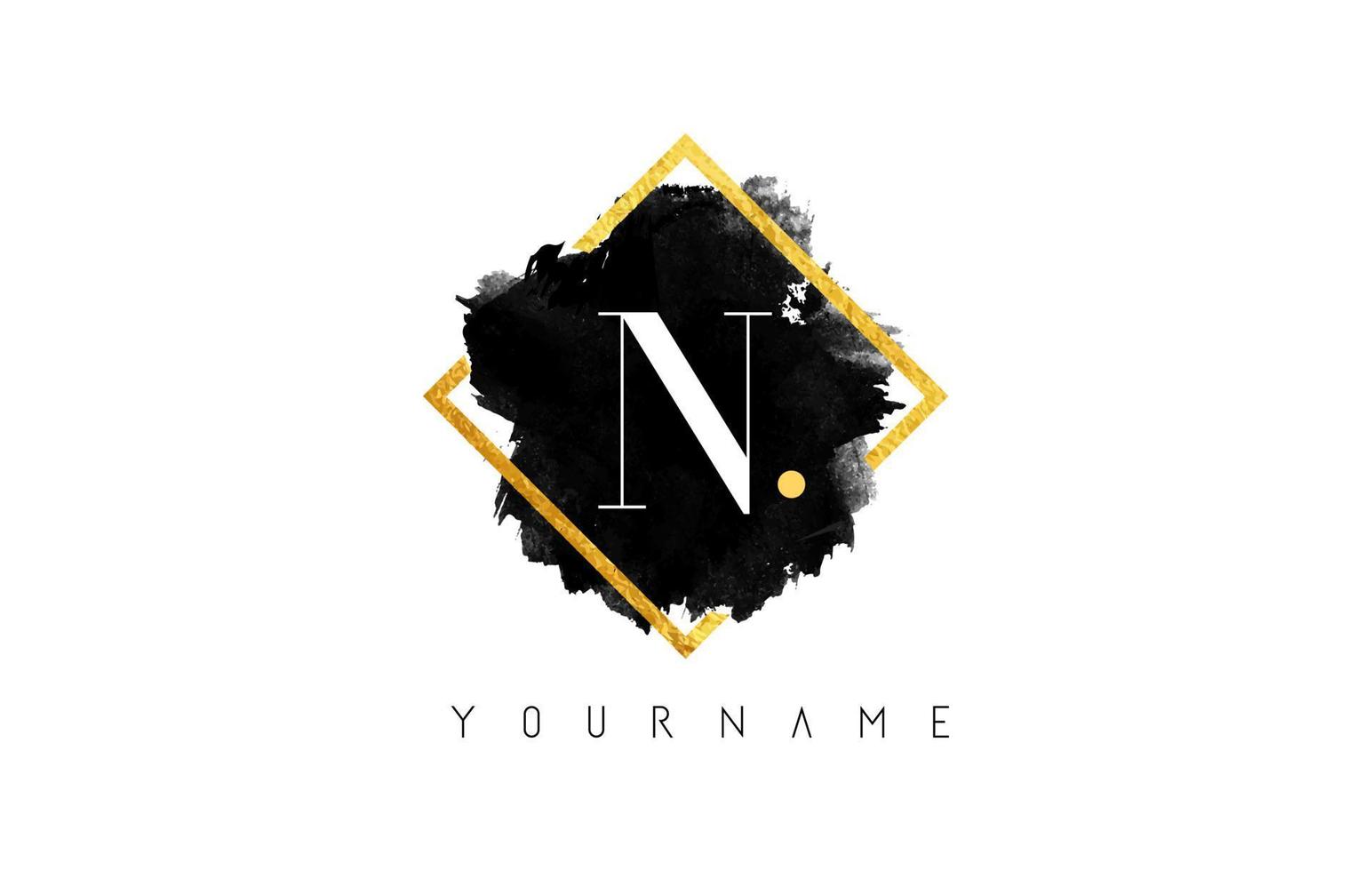 N Letter Logo Design with Black Stroke and Golden Frame. vector