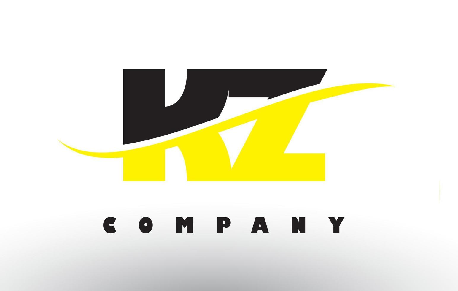 KZ K Z Black and Yellow Letter Logo with Swoosh. vector