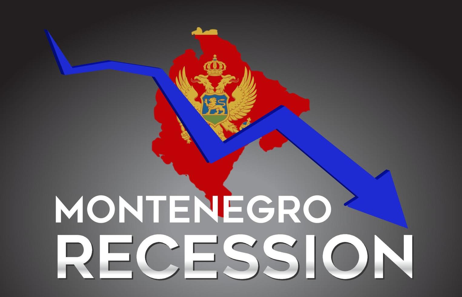 Mapa del concepto creativo de la crisis económica de la recesión de Montenegro con la flecha del desplome económico. vector