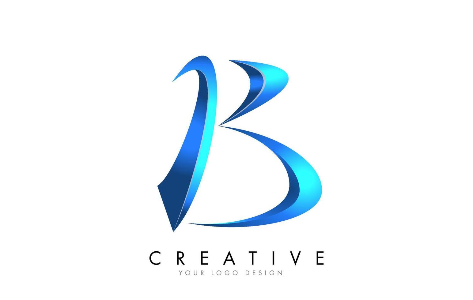 Creative B letter logo with Blue 3D bright Swashes. Blue Swoosh Icon Vector. vector