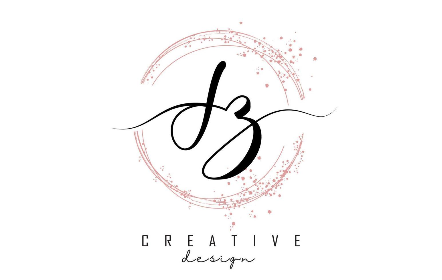 Handwritten JZ J Z letter logo with sparkling circles with pink glitter. vector
