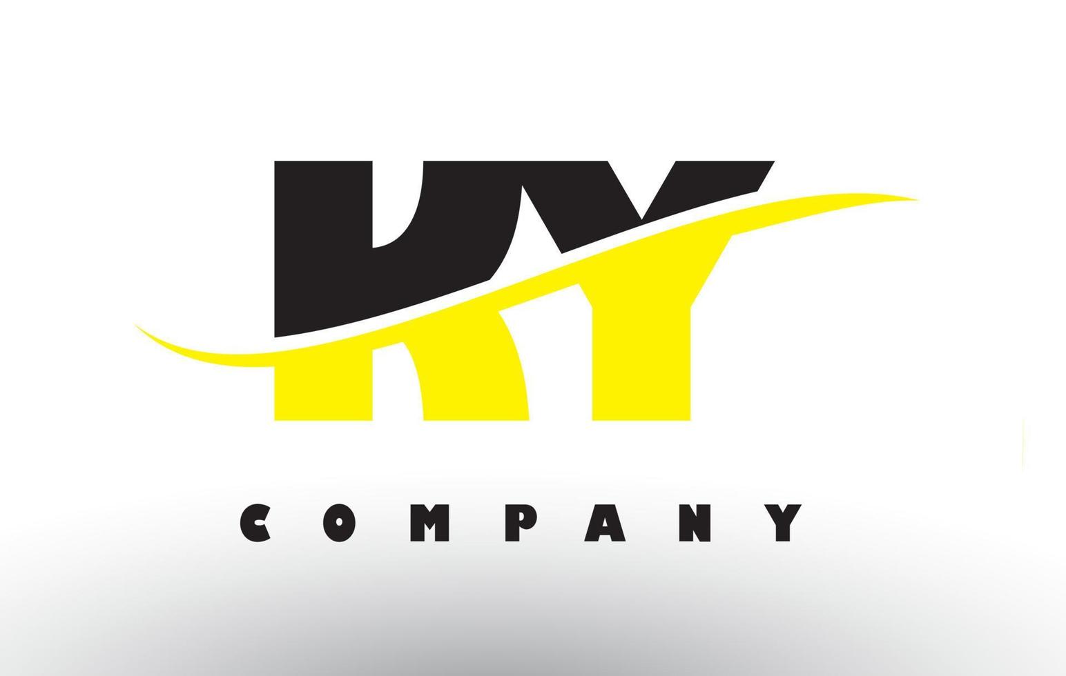 Logotipo de letra ky ky negro y amarillo con swoosh. vector