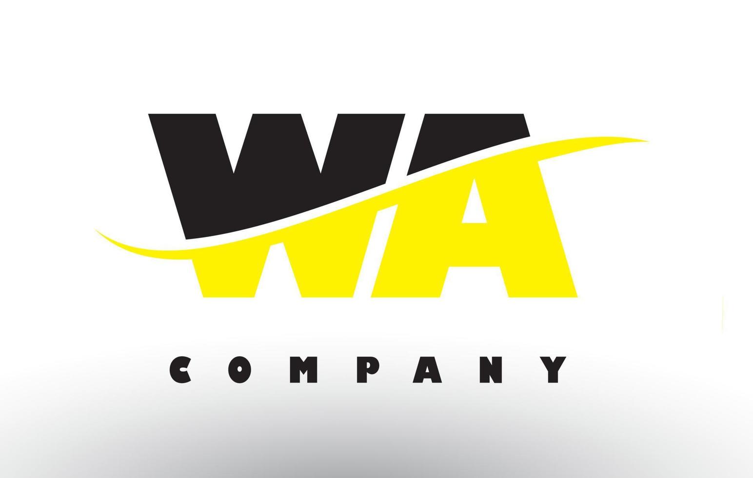 WA W A Black and Yellow Letter Logo with Swoosh. vector