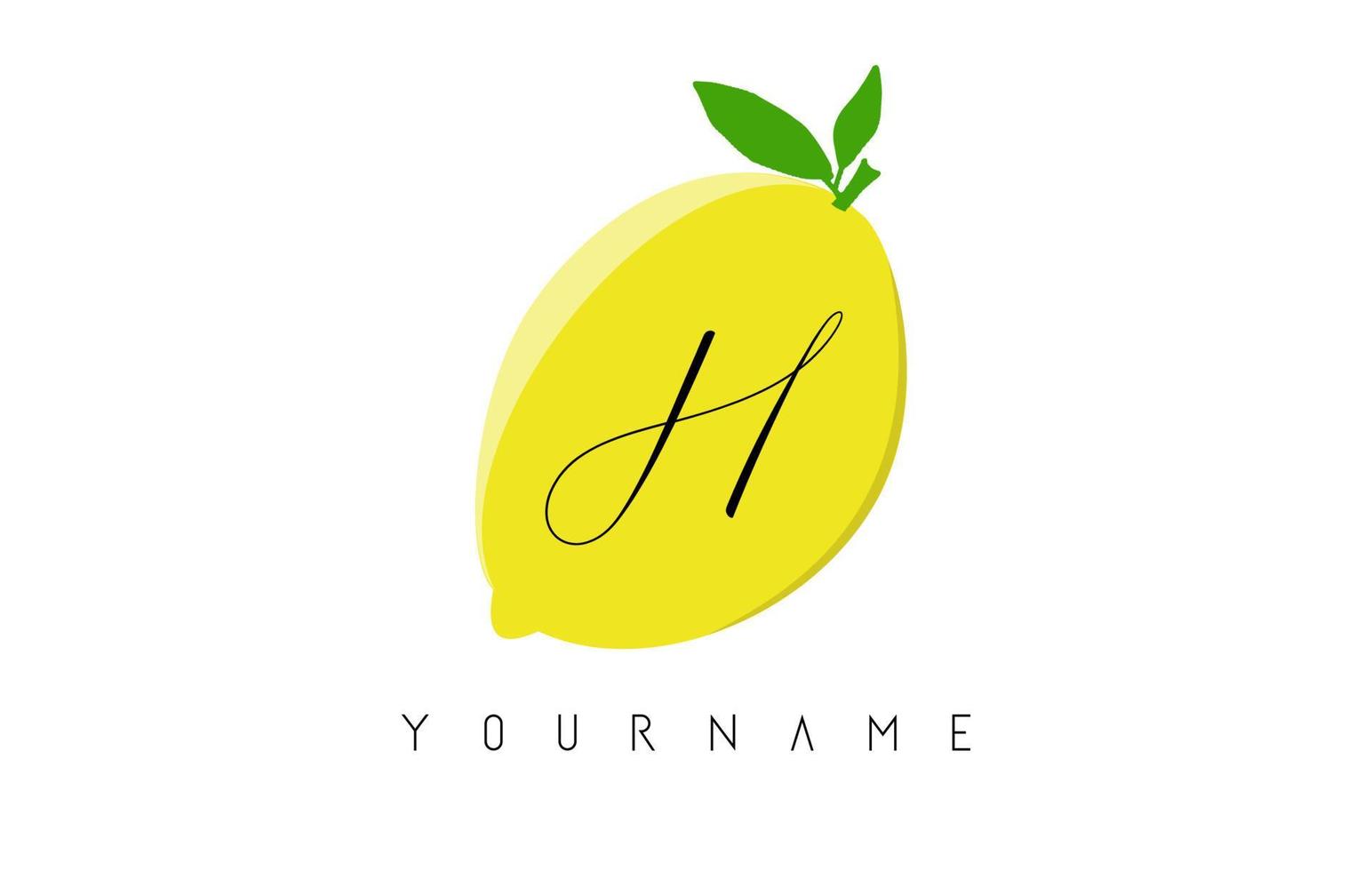 Handwritten H letter logo design with lemon background. vector