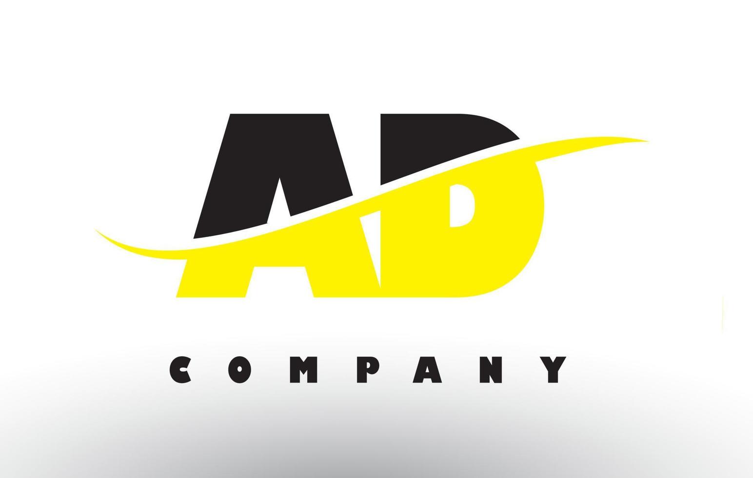 AD A D Black and Yellow Letter Logo with Swoosh. vector