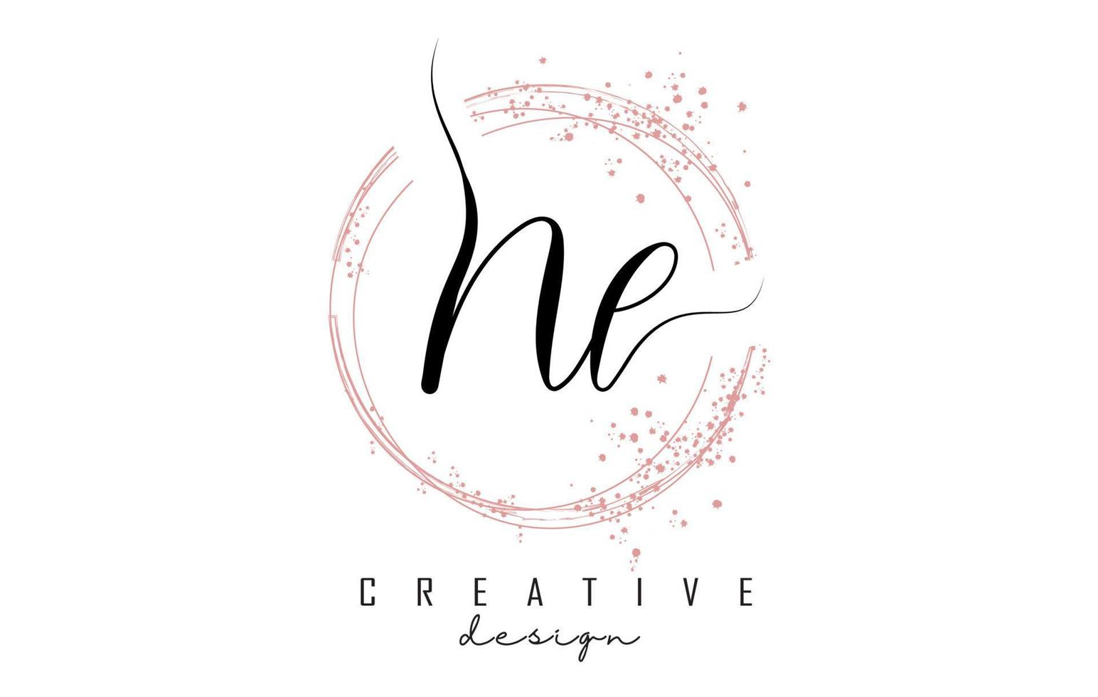 Handwritten NL N L letter logo with sparkling circles with pink glitter. vector