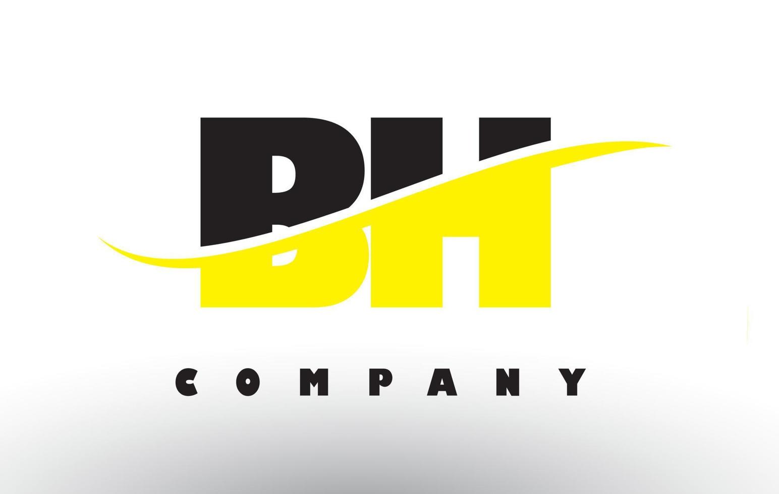 BH B H Black and Yellow Letter Logo with Swoosh. vector