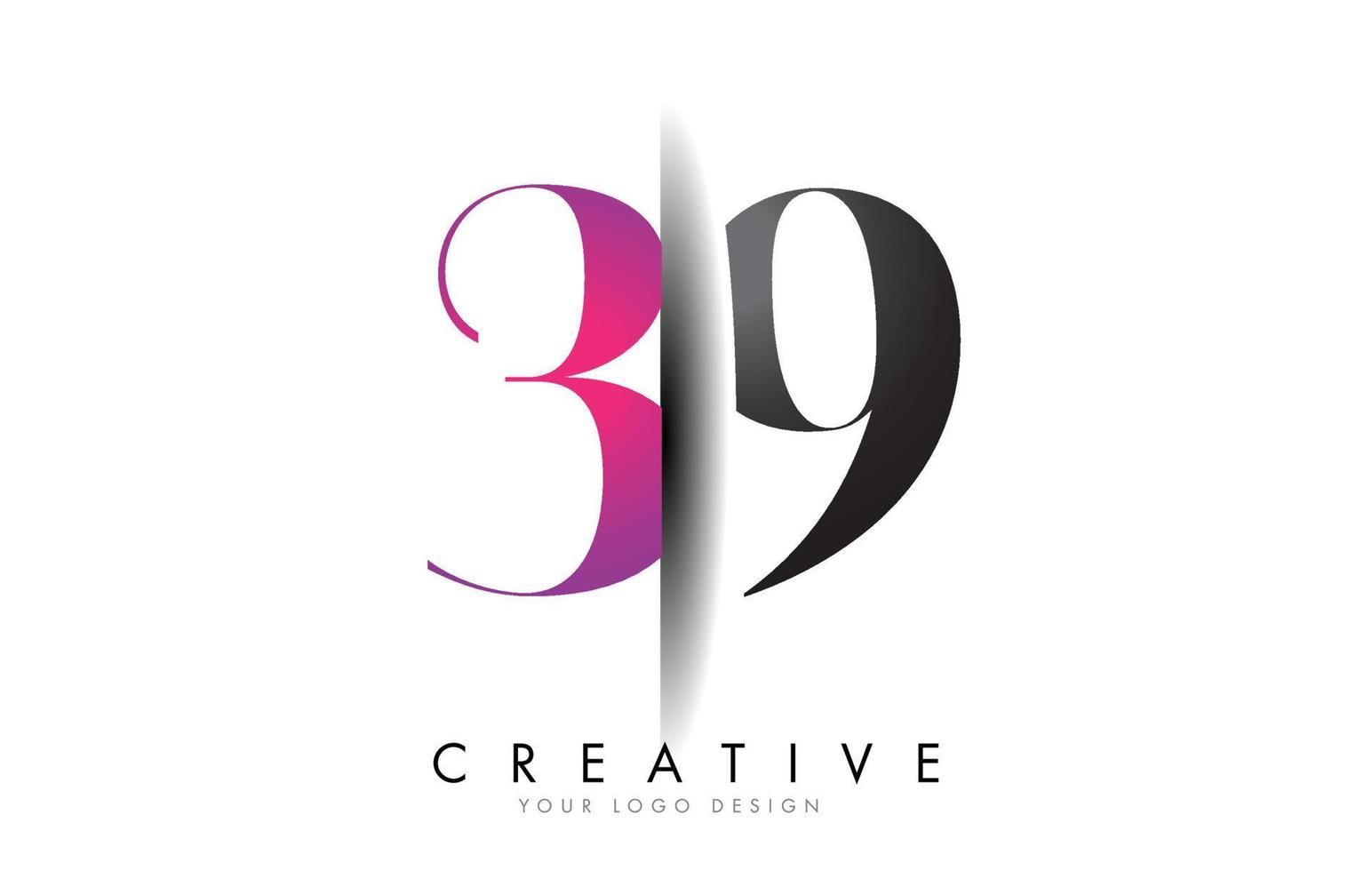 39 3 9 logotipo de número gris y rosa con vector de corte de sombra creativa.