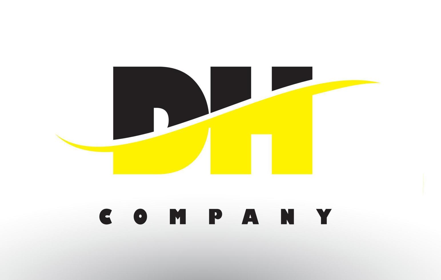 Logo de letra dh dh negro y amarillo con swoosh. vector