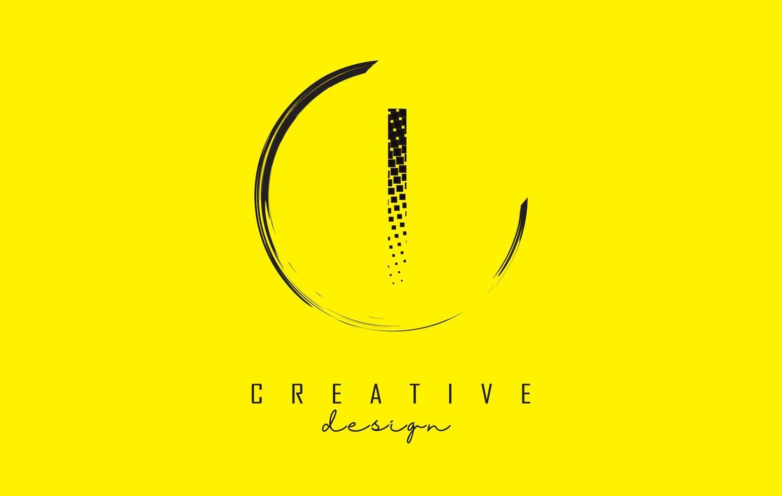 I letter logo design with black dots and circle frame on bright yellow background. vector