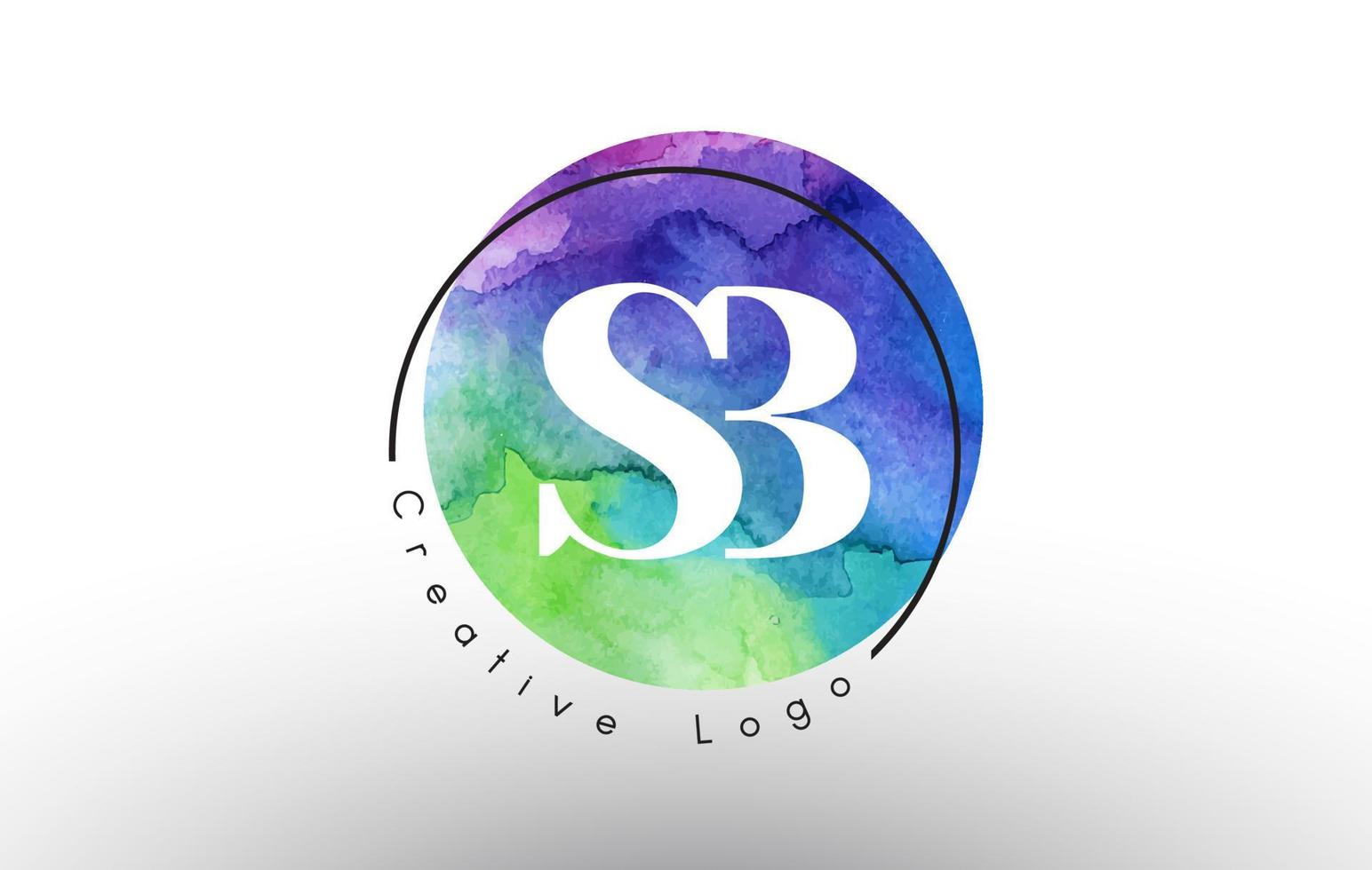 Watercolor SB S B letters Logo Design with Blue Green Purple Colors. vector