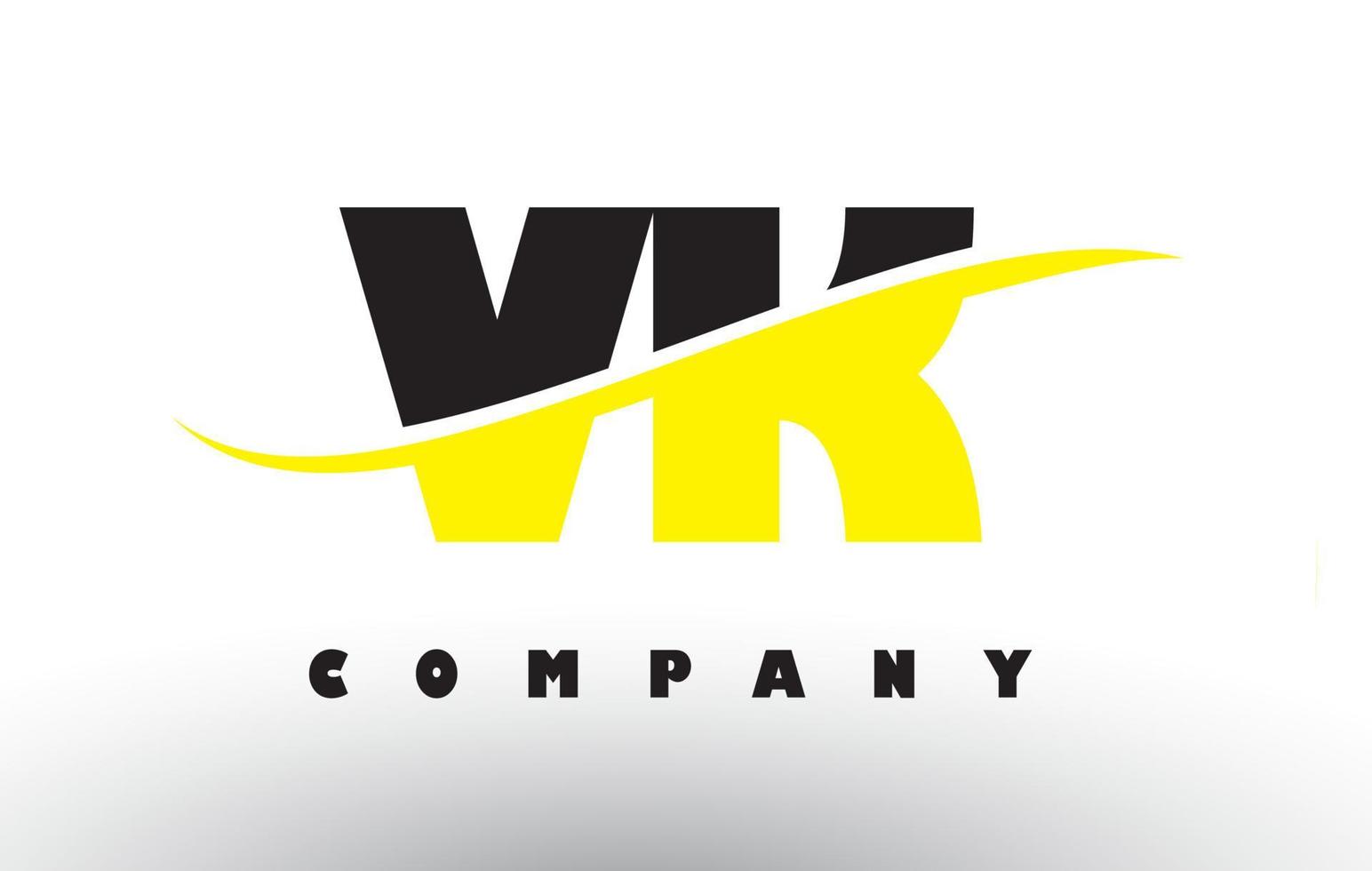 VK V K Black and Yellow Letter Logo with Swoosh. vector