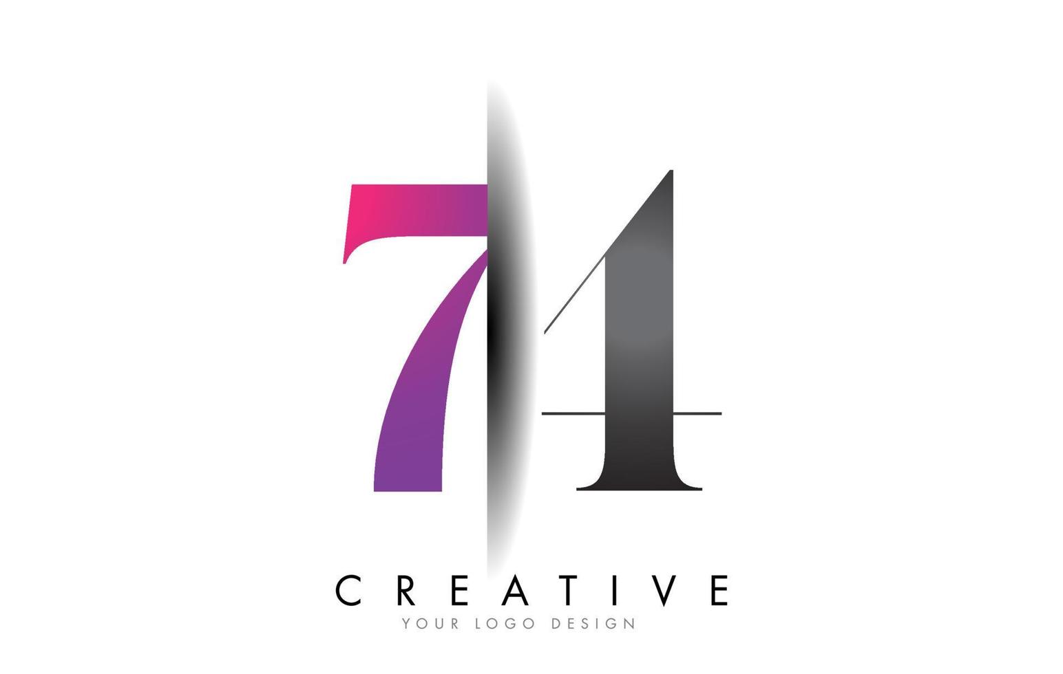 74 7 4 logotipo de número gris y rosa con vector de corte de sombra creativa.