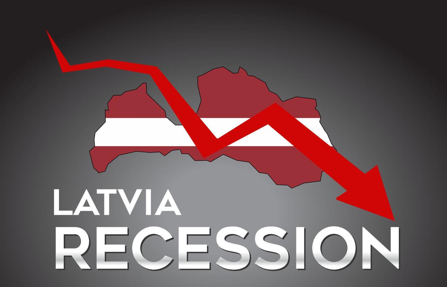 Mapa del concepto creativo de la crisis económica de la recesión de Letonia con la flecha del desplome económico. vector