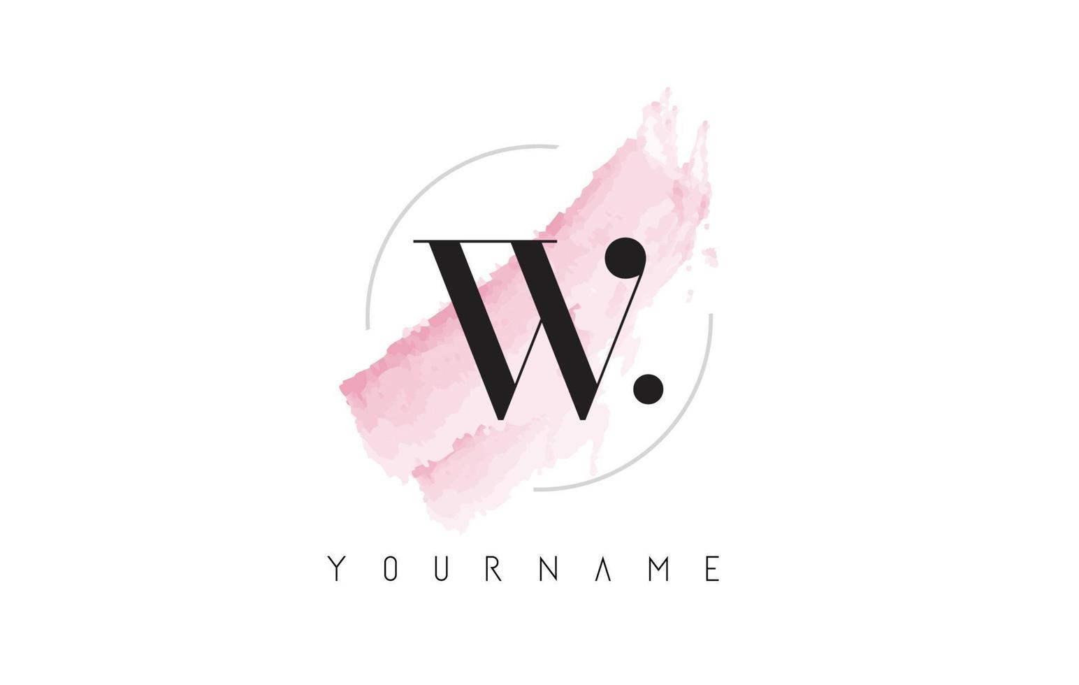 W Letter Logo with Pastel Watercolor Aquarella Brush. vector