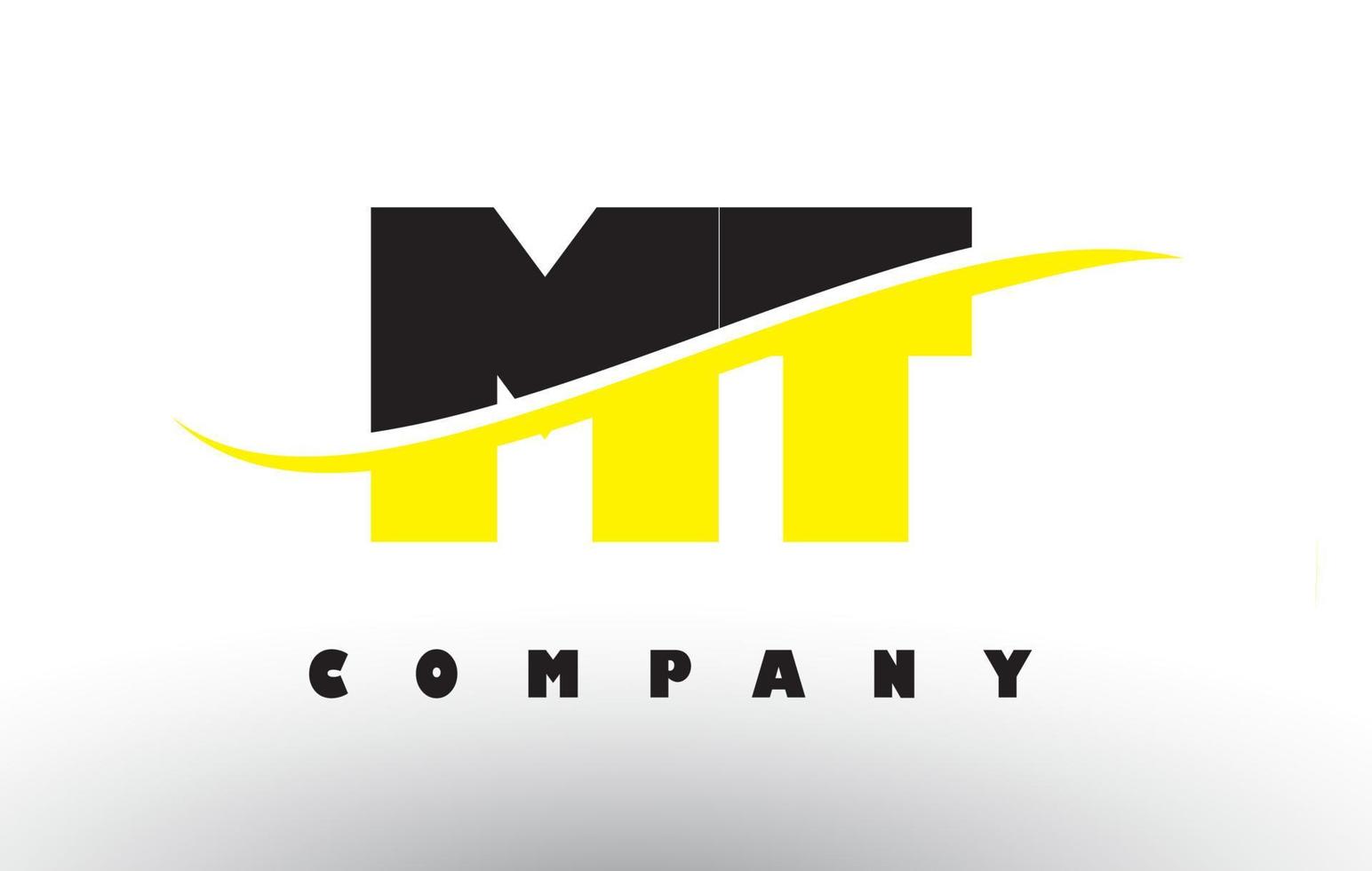 Logo de letra mt mt negro y amarillo con swoosh. vector