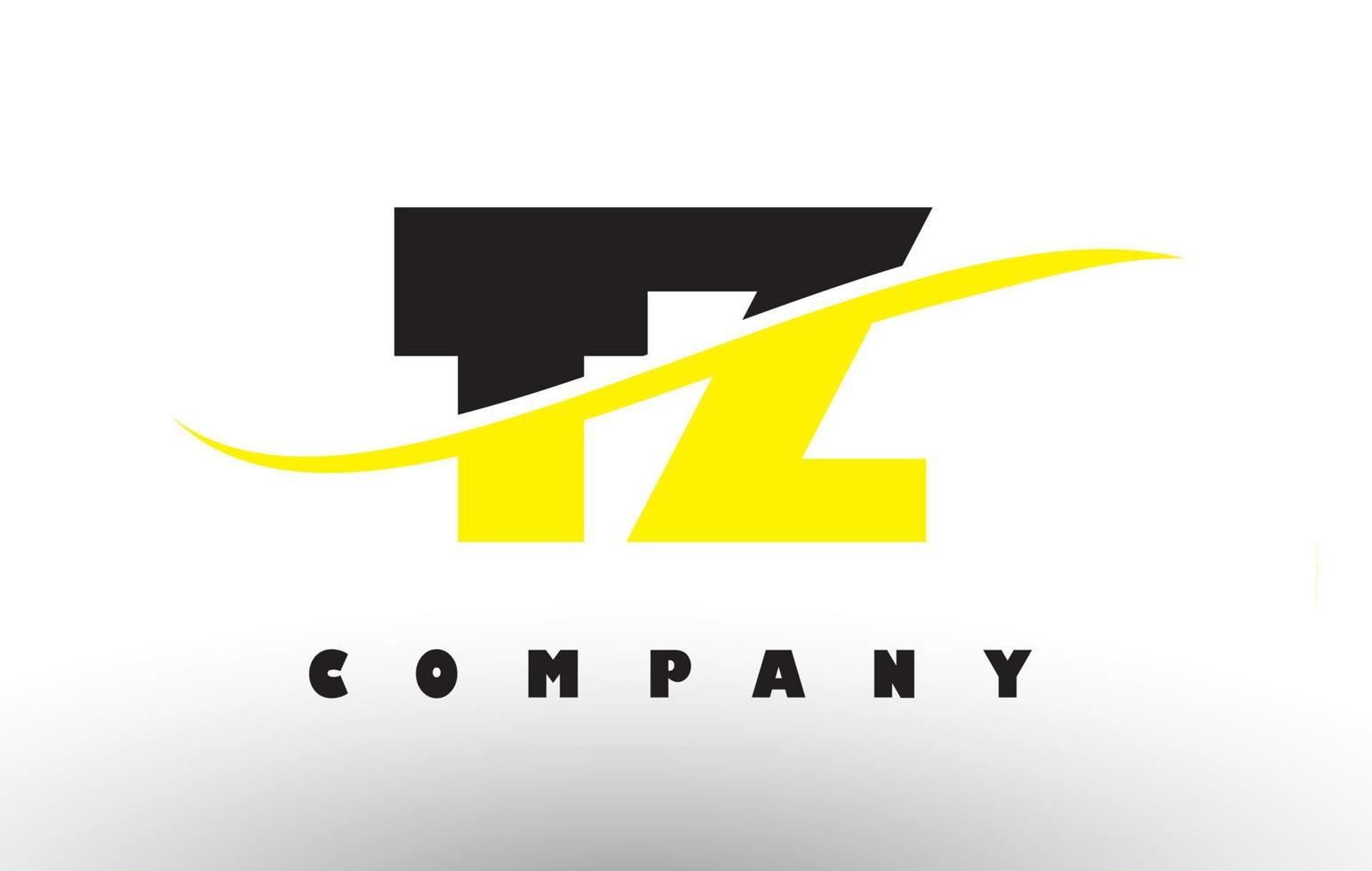 Logotipo de letra tz tz negro y amarillo con swoosh. vector