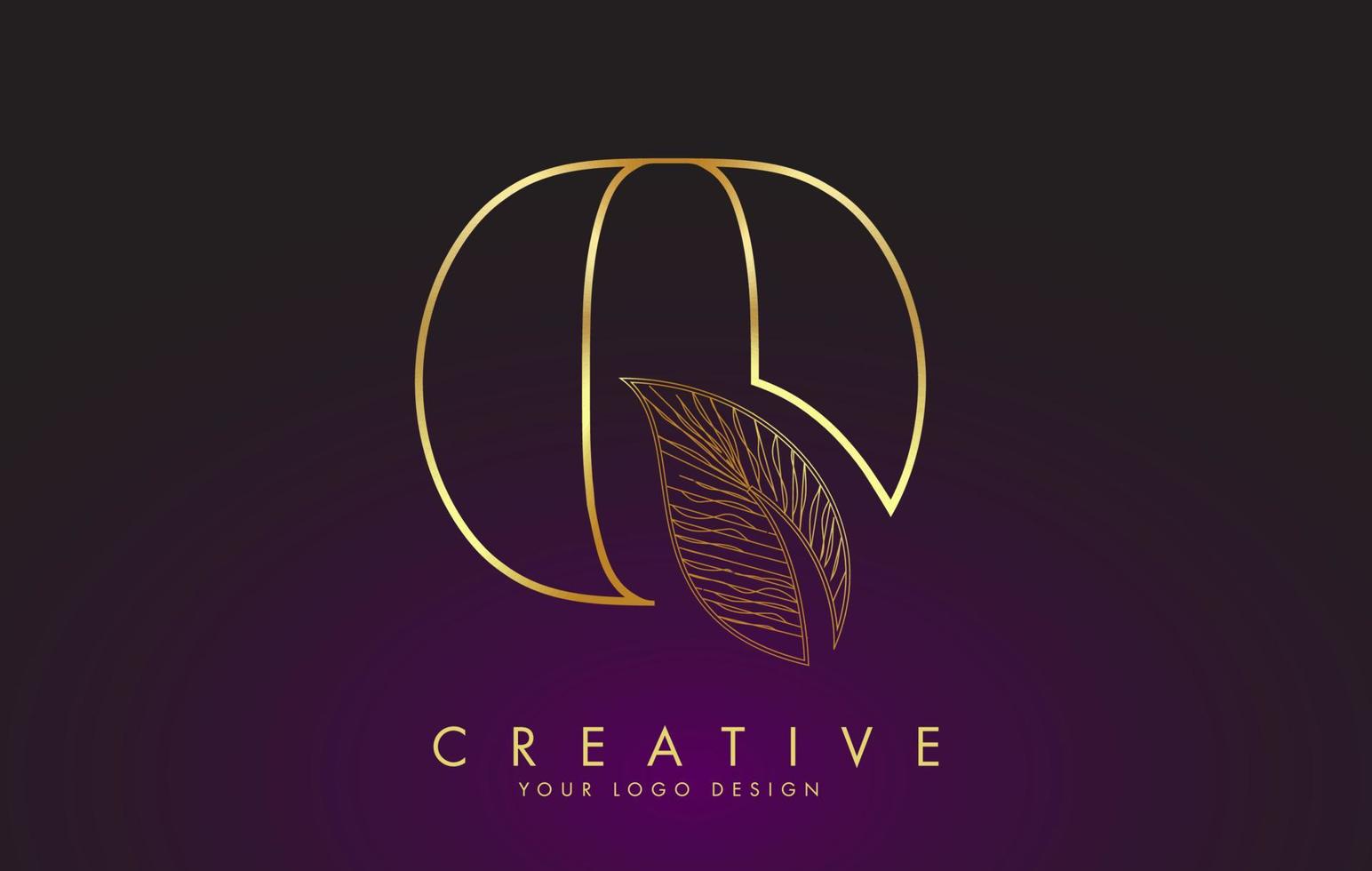 Outline Golden Letter Q Logo icon with Wired Leaf Concept Design. vector