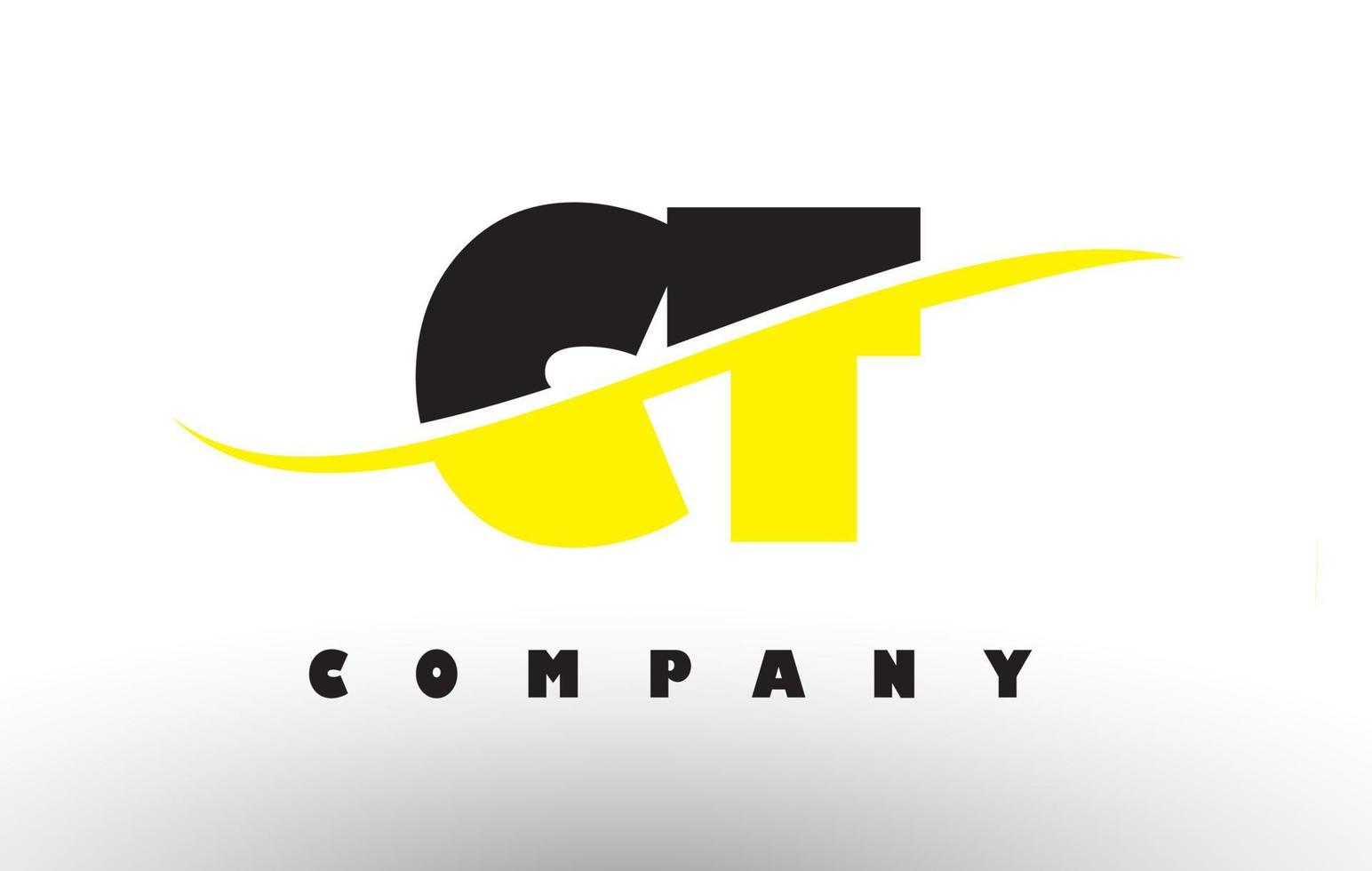 CT C T Black and Yellow Letter Logo with Swoosh. vector