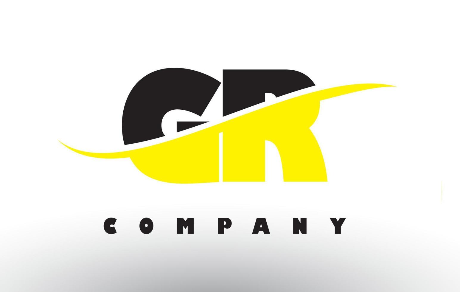 gr gr logo de letra negro y amarillo con swoosh. vector