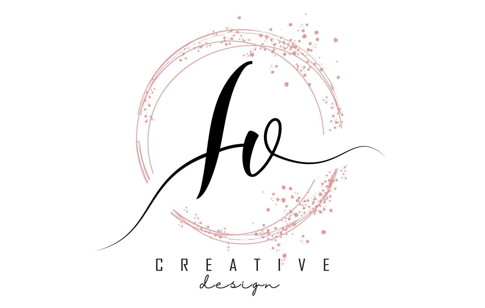 Handwritten IV I V letter logo with sparkling circles with pink glitter. vector