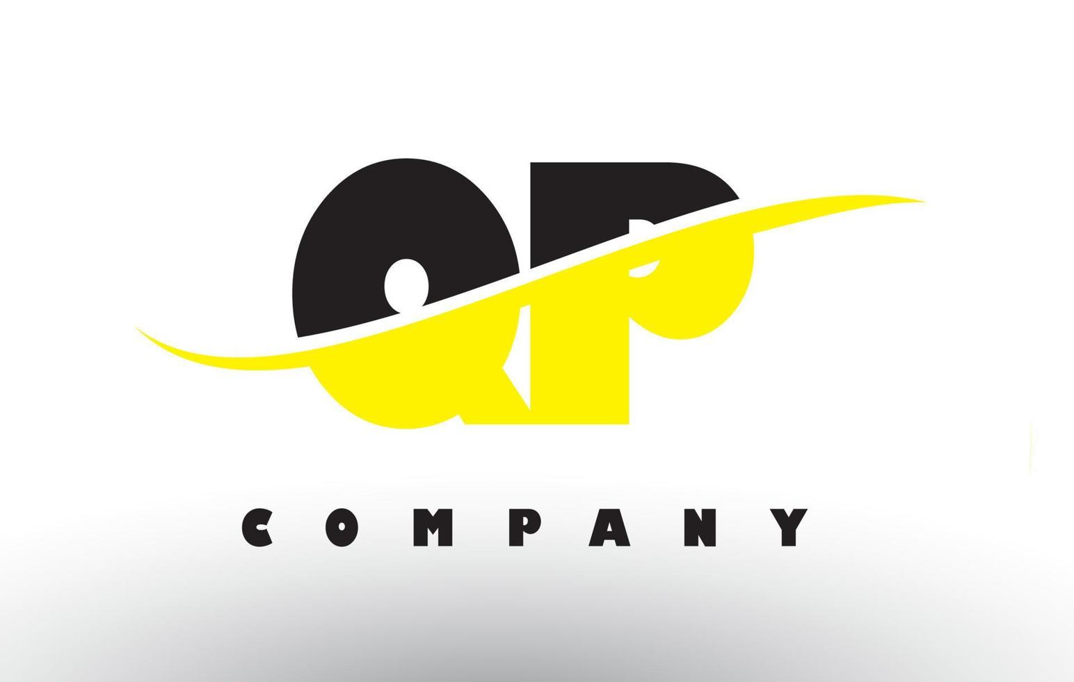 QP Q P Black and Yellow Letter Logo with Swoosh. vector