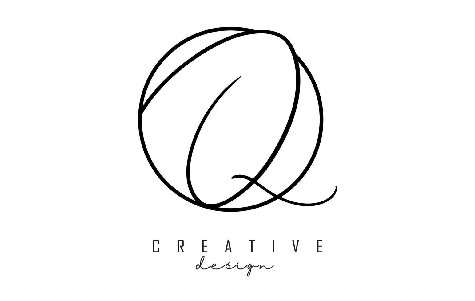 Handwriting letters Q logo design with simple circle vector illustration.