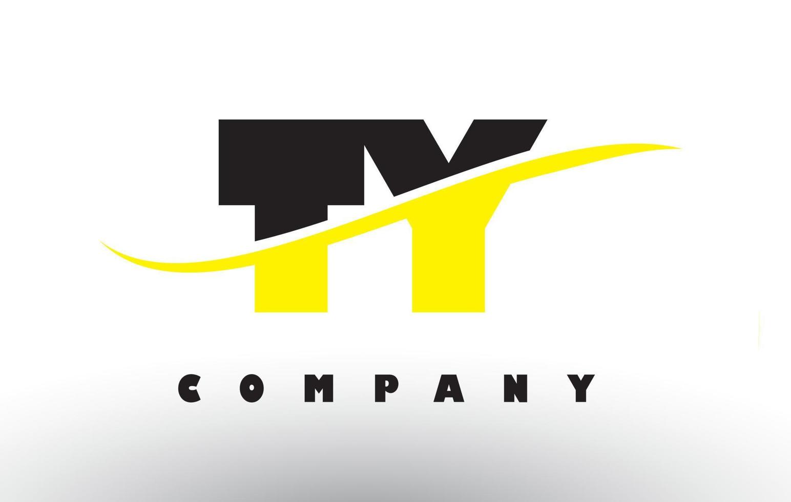 TY T Y Black and Yellow Letter Logo with Swoosh. vector