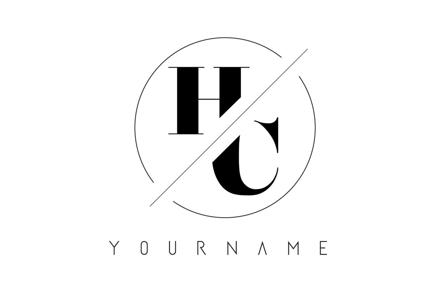 Logotipo de letra hc con diseño cortado e intersectado. vector