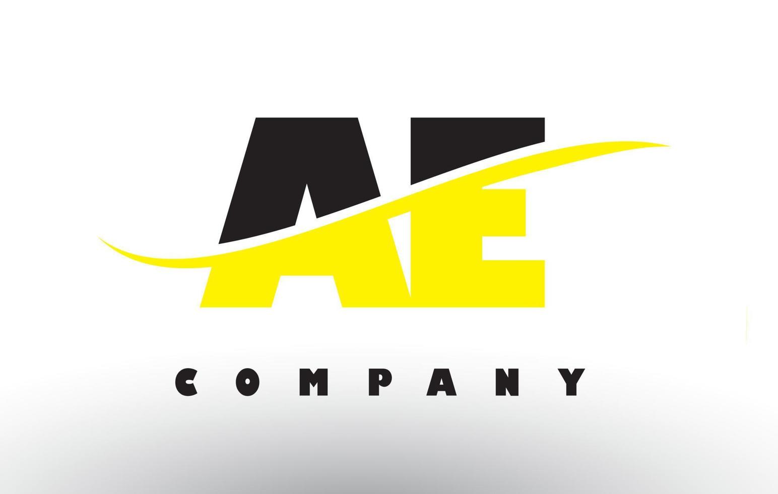 AE ad logotipo de letra negra y amarilla con swoosh. vector