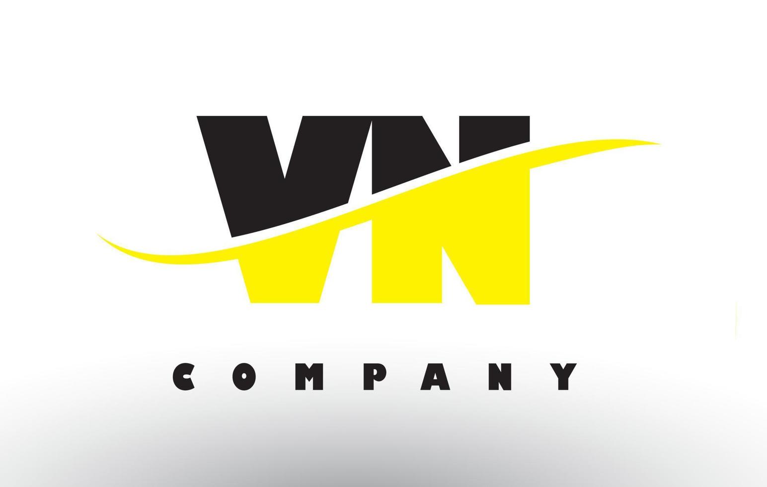 Logotipo de letra vn vn negro y amarillo con swoosh. vector