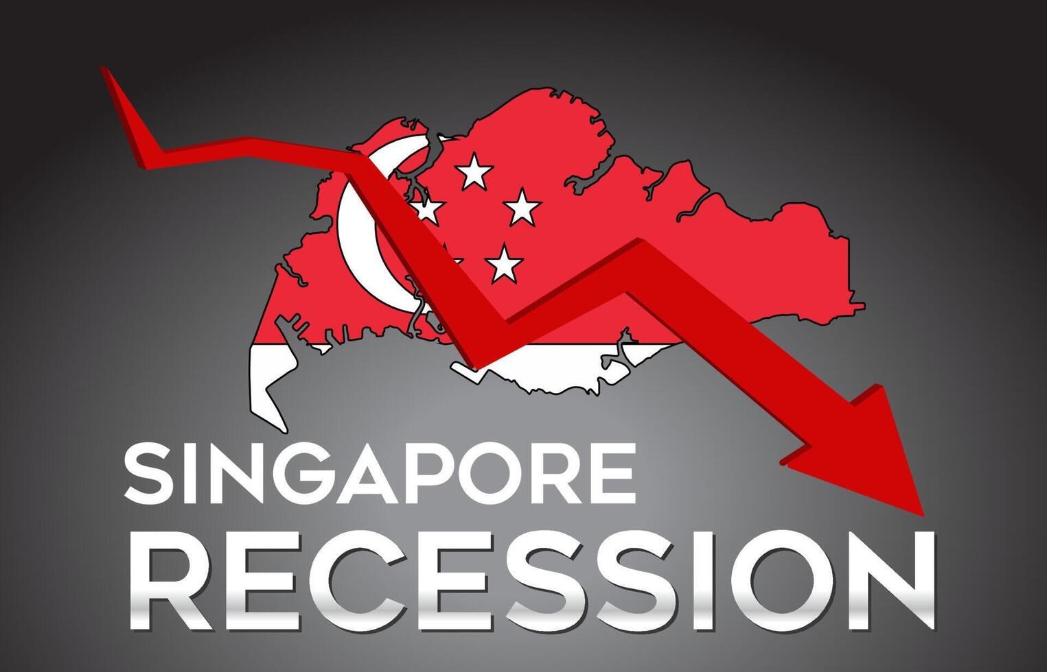 Mapa del concepto creativo de la crisis económica de la recesión de Singapur con la flecha del desplome económico. vector