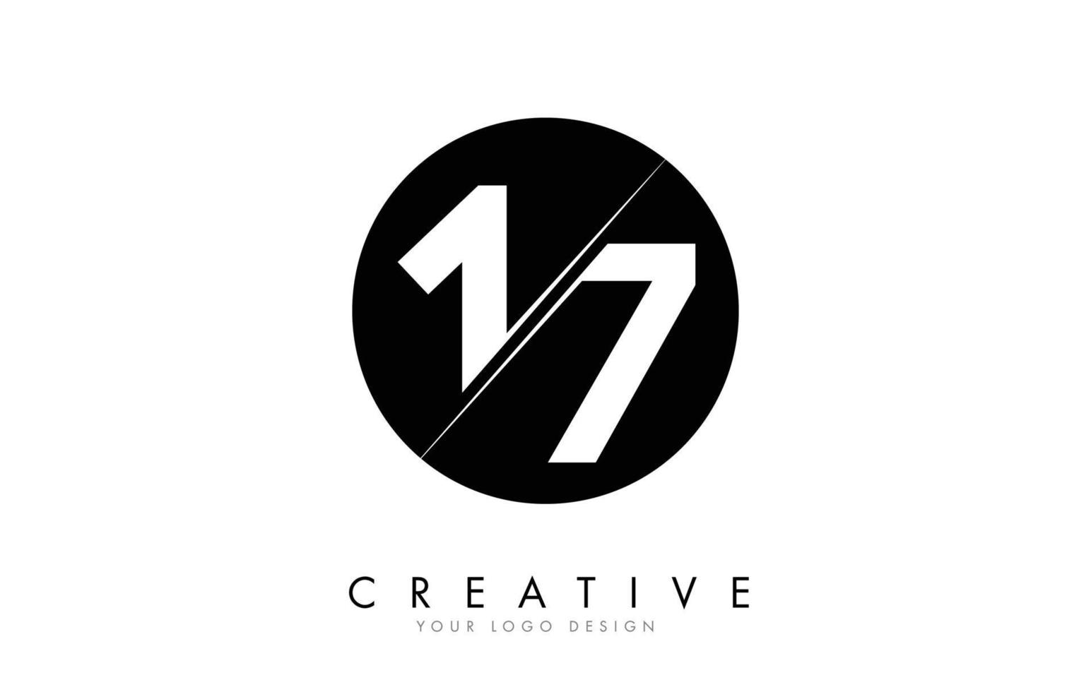 17 1 7 Number Logo Design with a Creative Cut and Black Circle background. vector