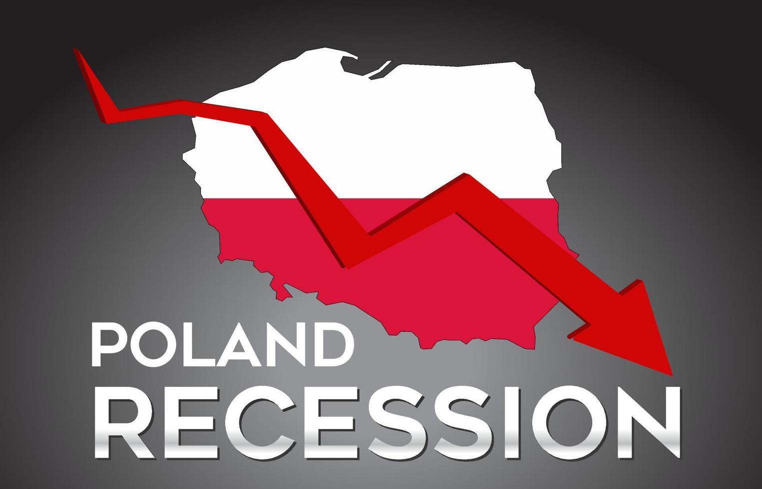 Mapa del concepto creativo de la crisis económica de la recesión de Polonia con la flecha del desplome económico. vector