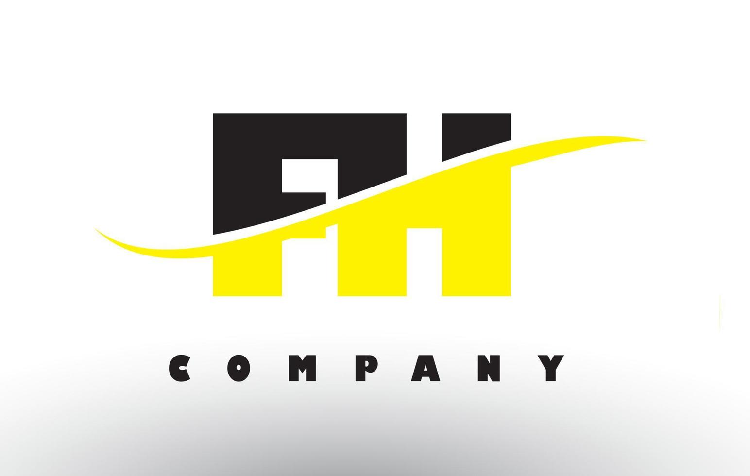 fh fh logo de letra negro y amarillo con swoosh. vector