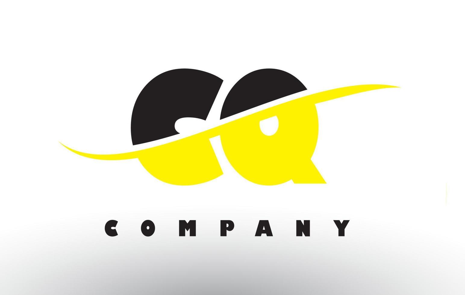 CQ C Q Black and Yellow Letter Logo with Swoosh. vector