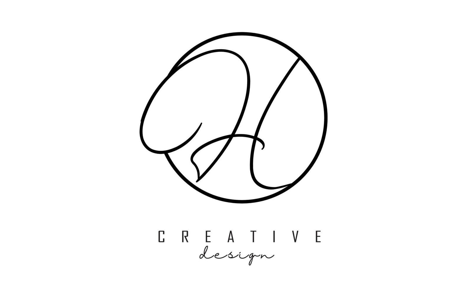 Handwriting letters H logo design with simple circle vector illustration.