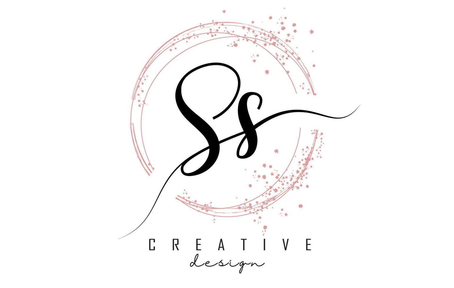 Handwritten SS S S letter logo with sparkling circles with pink glitter. vector