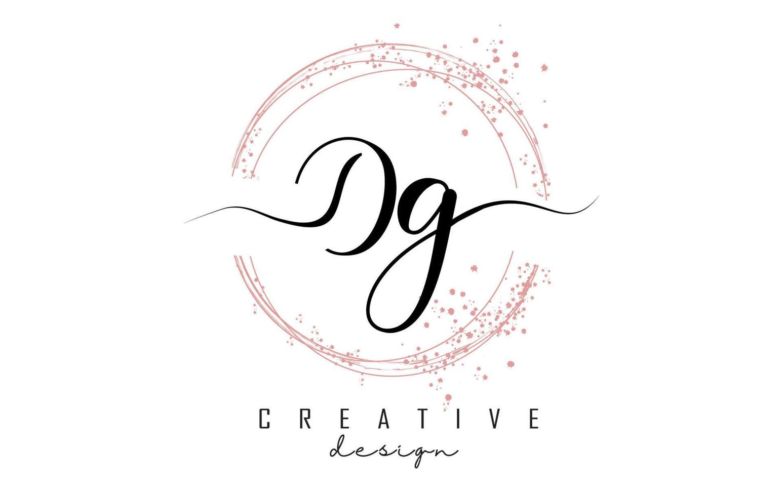 Handwritten Dg D g letter logo with sparkling circles with pink glitter. vector