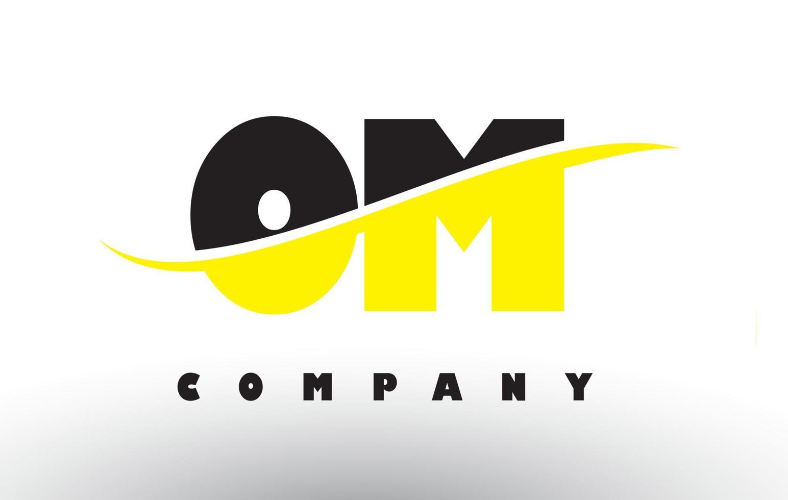 om om logotipo de letra negra y amarilla con swoosh. vector