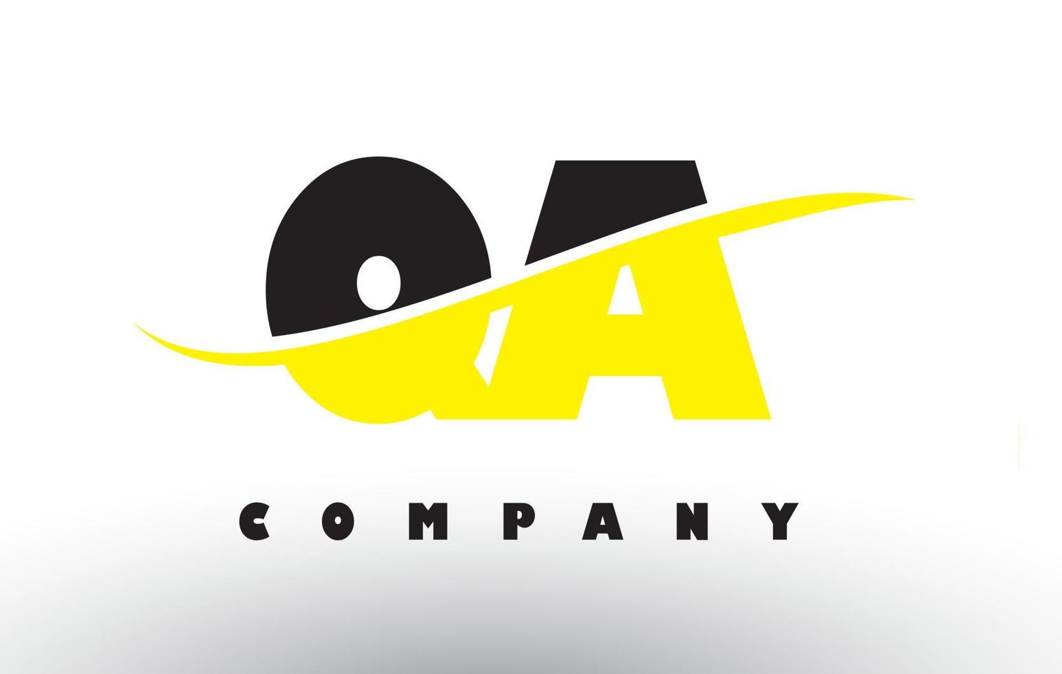 QA Q A Black and Yellow Letter Logo with Swoosh. vector